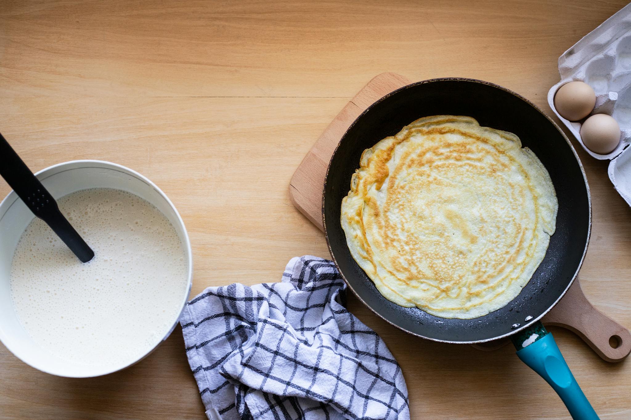 Overhead Shot of a Pan with Pancake